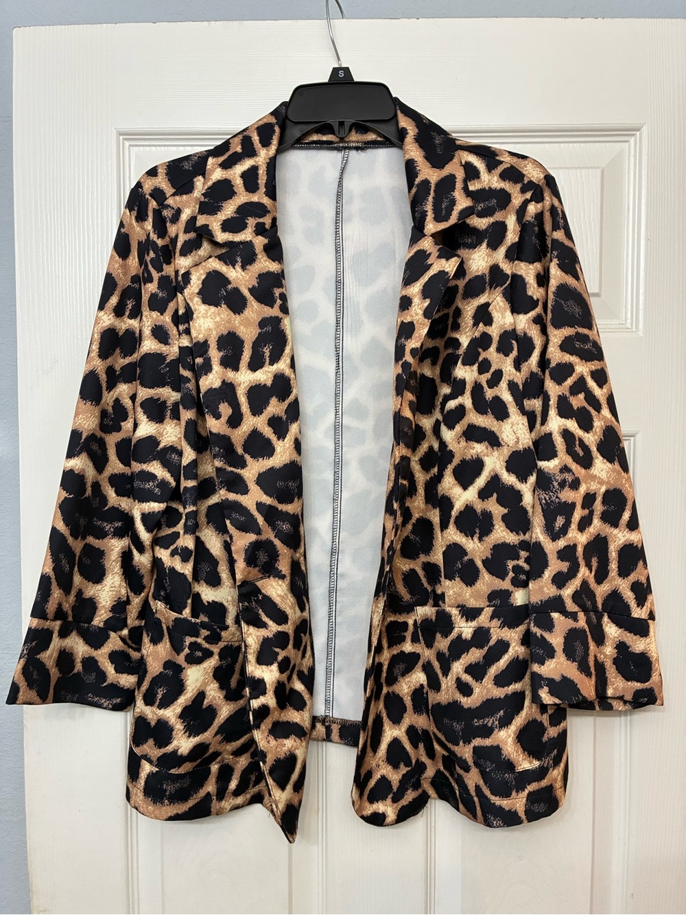 SHEIN Leopard Print Open Blazer Jacket - Black & Tan
